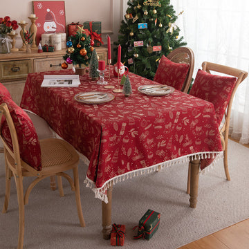 Christmas Red Jacquard Tassel Tablecloth