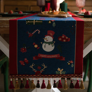 Christmas Festival Snowman Table Runner with Tassels