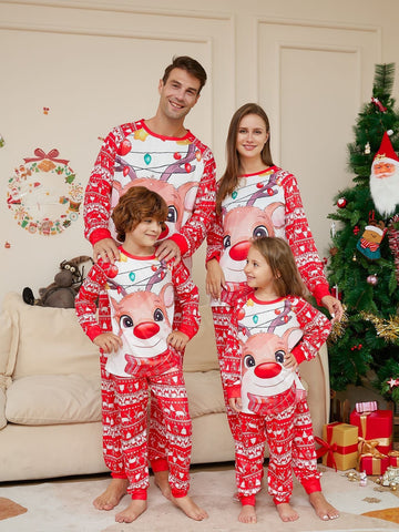 Family Matching Fawn Print Round Christmas Pajama Set