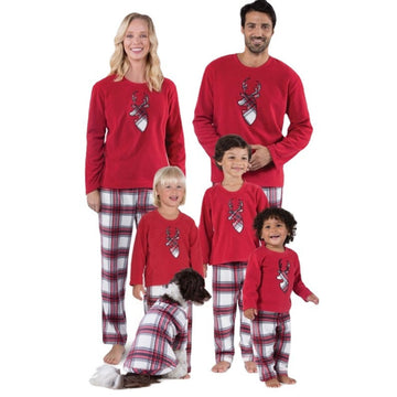 Red Plaid Christmas Reindeer Print Family Matching Pajamas Set